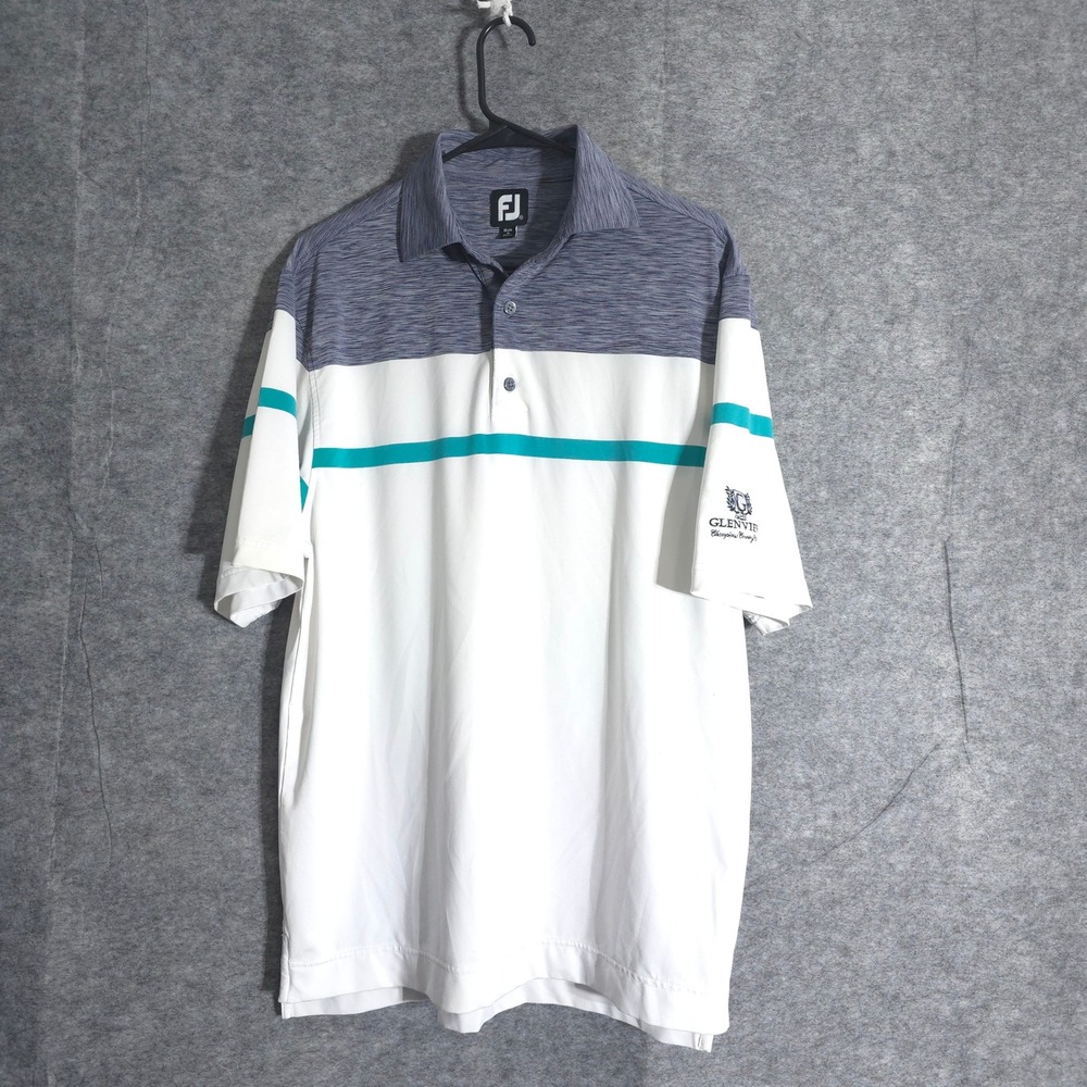 FootJoy Glenview Champions Country Club Polo Shirt Men M Blue White Performance